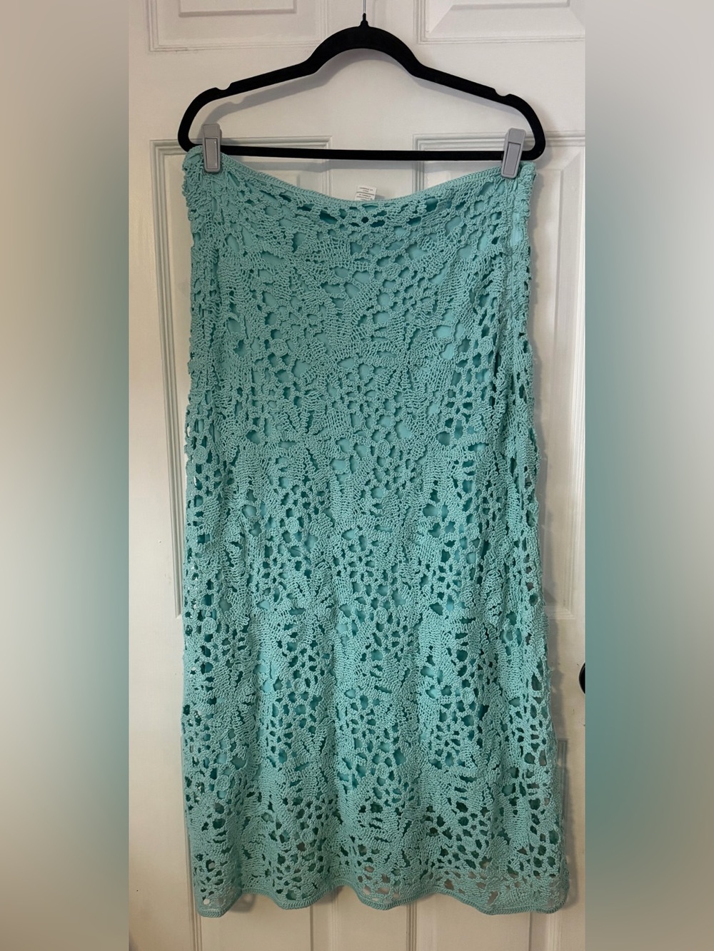 House of Harlow 1960 Crochet Maxi Skirt L Aqua Seafoam Boho